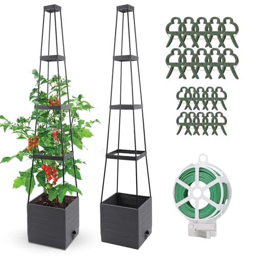 2 Pack Raised Garden Bed, Planter Boxes with Trellis 58.3'' Tomato Planters for Climbing Vine Vegetables Flowers Plants Self Watering Tomatoes Cage for Outdoor Patio Greenhouse - size: 58.3inch 2 Pack
