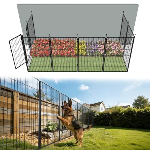 FXW No Dig Garden Fence, Outdoor for Yard, 45in(H) x 18.2ft(L), 8 Panels - color: Black, size: 45"H