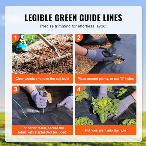 VEVOR Weed Barrier Landscape Fabric, 3x300 FT Heavy Duty Garden Weed Fabric, 3.2Oz Woven Weed Control Fabric, Weed Blocker Mat, Easy Setup, Durable PP Gardening Fabric for Driveway Ground Cover, Black - size: 3FT*300FT-3.2OZ