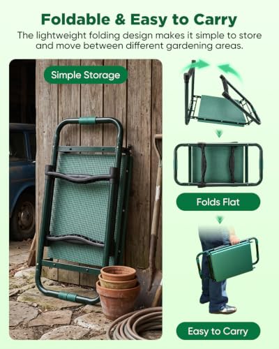 Saker Garden Kneeler and Seat-Garden Kneeler Gardening Bench Garden Stool with Heavy Duty 400LB Support, Foldable Garden Seat for Planting Weeding,Practical Gardening Accessories for Seniors