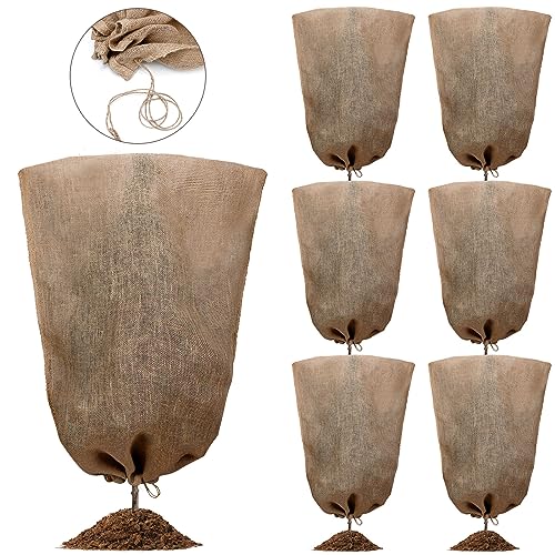 Woanger 12 Pcs 40"x24" Winter Burlap Plant Covers Bags Frost Drawstring
