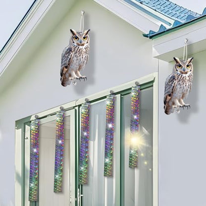 3PCS Garden Owl to Scare Pigeons Away Flat Paper Fake Owl to Keep Woodpecker Away from House Hanging Plastic Owl Pigeon Scare Devices with Reflective Tape for Outside Patio Window Roof Balcony - color: Light Grey 3pcs
