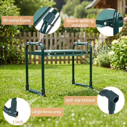 Garden Kneeler and Seat, Foldable Kneeling Bench with Tool Pouch - color: Green-model a