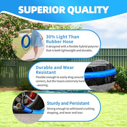 YOTOO Garden Hose, Water Hose 5/8-Inch by 50-Feet 500 PSI Kink Resistant, Flexible with Rotate Grip Handle and 3/4" GHT Solid Brass Fittings, Blue - size: 50 FT