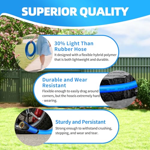 YOTOO Heavy Duty Hybrid Short Garden Hose, Lead in Water Hose 5/8-Inch by 10-Feet 150 PSI, Kink Resistant, All-Weather Flexible with Swivel Grip Handle and 3/4" GHT Solid Brass Fittings, Blue - size: 10 FT