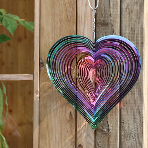 Phuryllic Wind Spinners Outdoor, Garden Decor, Bird Deterrents for Outside, 3D Metal Yard Decorations for Patio & Backyard, Unique Gardening Gifts for Women & Moms - 10in Purple Heart