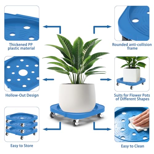 2 Pack 11'' Heavy Duty Rolling Plant Caddy with Wheels, Blue - color: Blue