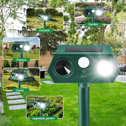 2025 Solar Animal Repellent,Upgraded Ultrasonic Cat Repellent Outdoor,Waterproof Deer Deterrent for Bird Dog Skunk,Squirrels Deterrent with Motion Detection Flash Lights for House B (2 Pack)