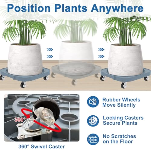 2 Pack 11'' Heavy Duty Rolling Plant Caddy with Wheels, Grey - color: Gray