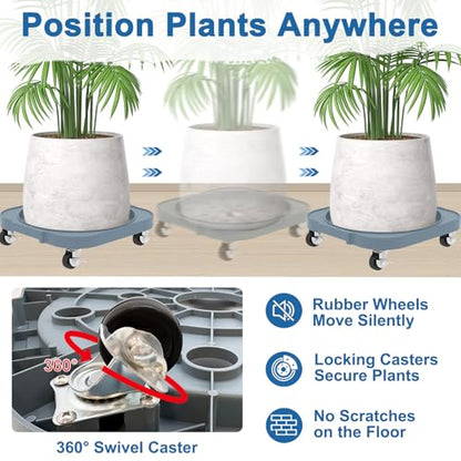2 Pack 11'' Heavy Duty Rolling Plant Caddy with Wheels, Grey - color: Gray