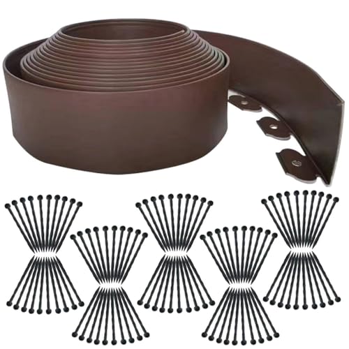 Flexible Garden Edging Borders 66FT,Landscape Edging Brown [Extra Tall 4IN High] with 100pcs Stakes,Garden Border Lawn Edging Mini Plastic Fence-Brown - color: Brown, size: 4IN x 66 FT