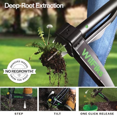 Weed Puller Tool with Long Adjustable Handle (36", 40", & 45"), Quick-Release Weed Ejector Mechanism, Lightweight Aluminum Stand-Up Heavy Duty Weed Remover, 4-Claw Head & Foot Pedal for Easy Weeding - size: Large