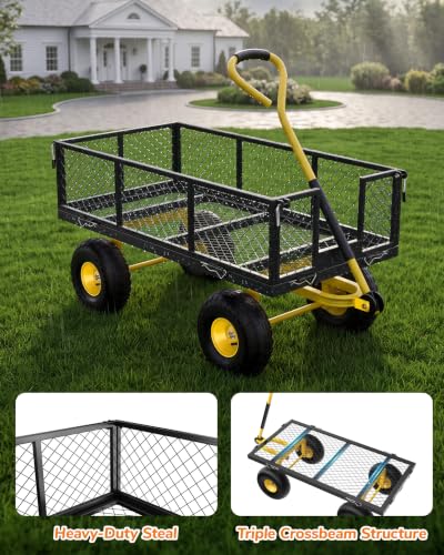 Firstness 900 Lbs Heavy Duty Metal Garden Wagon Cart, Black - color: Black, size: 900 Lbs