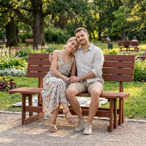 2-IN-1 Convert A Bench Picnic Table Wood Bench to Table With Umbrella Hole - size: 55inch