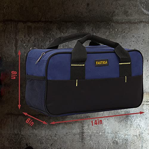 FASTECH 14 Inch Small Tool Tote Bag, Wide Mouth Tool Tote Bag, Waterproof Tool Organizer Bag, Multi-Pockets Wide Mouth Tool Tote For Man/Woman (Blue) - size: Blue