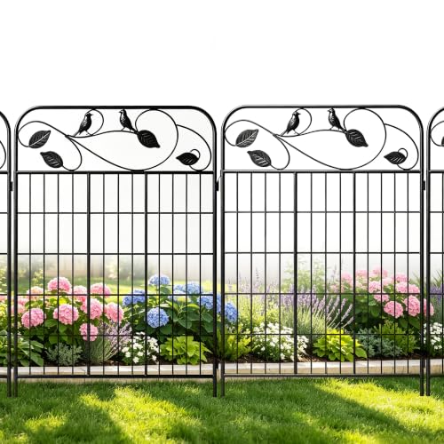 Decorative Garden Fence, 32in H x 12ft L Metal Animal Barrier Fence, Rustproof Dog Fence Outdoor, 10 Panels Sturdy No Dig Garden Border Fence for Flower Beds, Landscaping and Yard - size: 10 Panels-32in(H)x22.5ft(L)-Flat