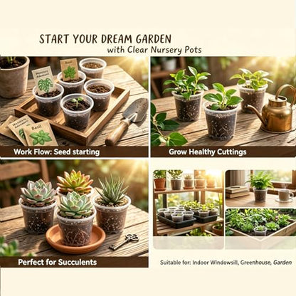 100 Pcs Seed Starter Pots Kit 2.75 Inch Clear Nursery Pots for Plants for Seedlings,Small Plastic pots for Plants,Succulents,Plastic Nursery Pots with Drainage Holes (Size B) - size: Size B
