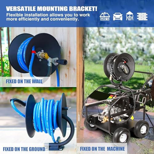 MEKOH Compact Pressure Washer Hose Reel 50ftx3/8” / 65ftx1/4”, 4000PSI