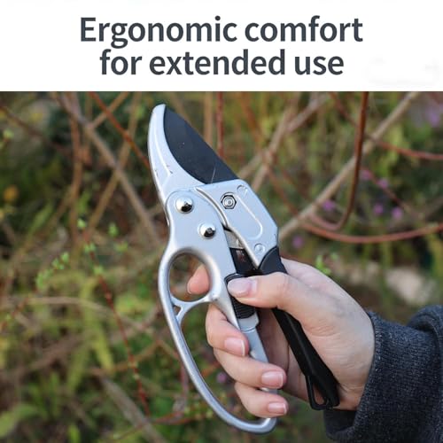 Heavy Duty Pruners Scissors Ratchet Hand Pruner with Ratcheting Garden Hand Tool Clippers Gardening Pruners Tools, 20.5 * 8cm (White Black) - color: White Black