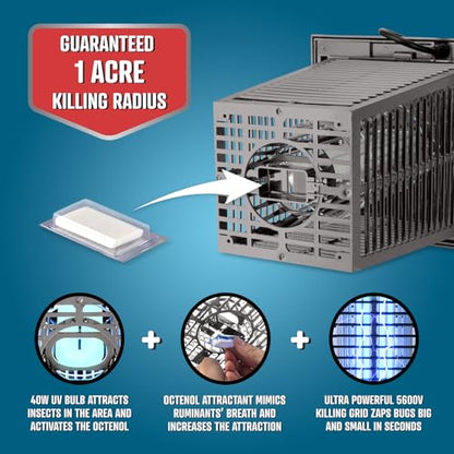 Flowtron Electric Bug Zapper, 1 Acre Outdoor, 40W UV, 5600V Zap, Grey - color: Dorado Grey