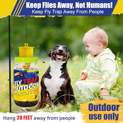 3 Reusable Fly Traps Outdoor Bottles, Fly Killer Catcher Jar with 6 Bait - size: 3 pack