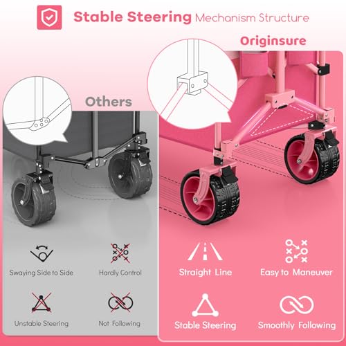 Originsure 300L Collapsible Beach Wagon Cart with Big Wheels, 560lbs, Pink - color: Pink