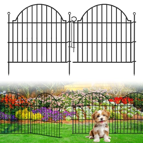 5 Panels No Dig Decorative Small Garden Fence with Gate, 24in (H) x10ft(L) - color: Black, size: 24 in(H)