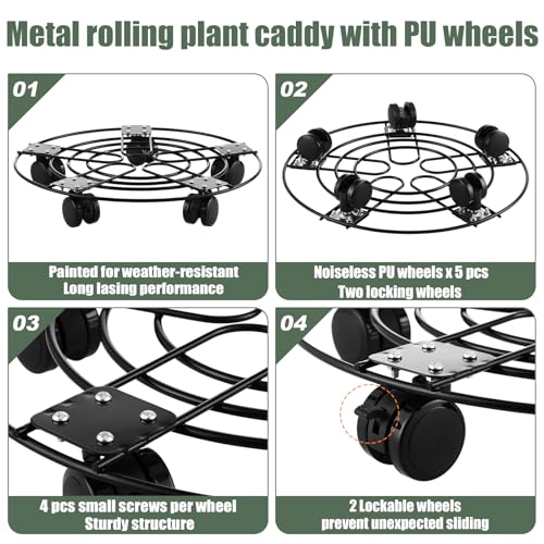 3 Packs 13.5" Large Metal Plant Caddy with Wheels Iron Metal Rolling Plant Stands Heavy-duty Plant Roller Base Pot Movers Indoor Outdoor Plant Dolly with 5 Casters Plant Trolley Coaster Holder - size: 13.5" - 3 packs