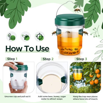 Qualirey 6 Pcs Wasp Traps for Outdoors Wasp Killer Hanging Bee Traps Reusable Fly Bee Killer for Indoor Outdoor Patio Garden Home (Green)