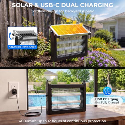 Solar Bug Zapper, 4500V Electric Grid Mosquito Killer for Patio - color: Black
