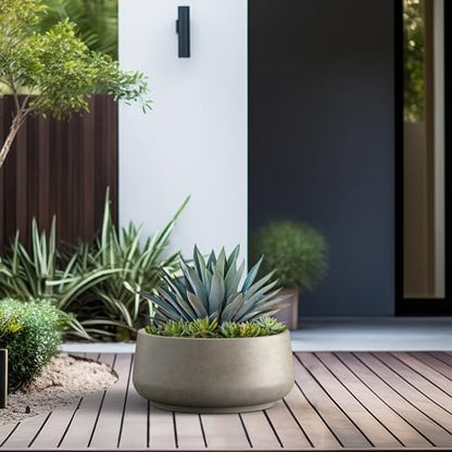 Kante Large Round Bowl Weathered Concrete Planter 17.3" Dia, Outdoor - color: Weathered Concrete, size: 16.1" Dia