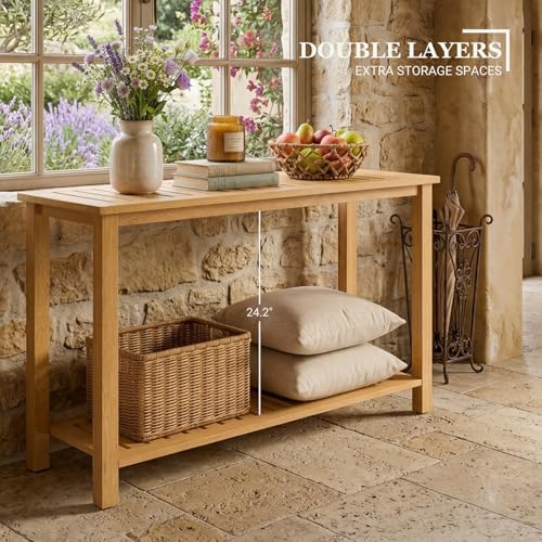 48" Narrow Outdoor Console Table, Sofa Buffet Serving Patio Table - color: Golden