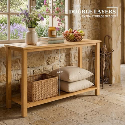 48" Narrow Outdoor Console Table, Sofa Buffet Serving Patio Table - color: Golden