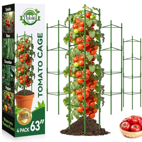 Halatool 4 Pack Tomato Cages for Garden, Up to 63 inch(5.2FT) - color: 4 Pack, size: 63 Inches