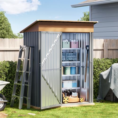 Verdeluxe 5x3FT Outdoor Storage Shed with Floor Frame,Matte Gray - size: 5*3FT(Base Included)