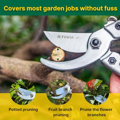 Aluminum Bypass Pruning Shears, SK5 Blade, 1" Capacity
