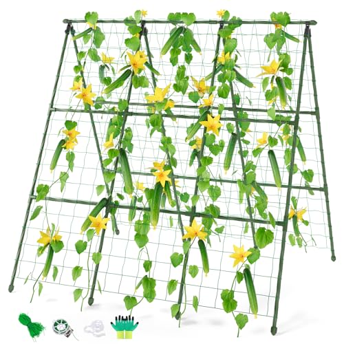 Miory Cucumber Trellis, 48"x48" A-Frame Trellis for Raised Bed, Garden Trellis for Climbing Plants Outdoor, Plant Support for Vegetables Vines - size: 48"Lx48"H