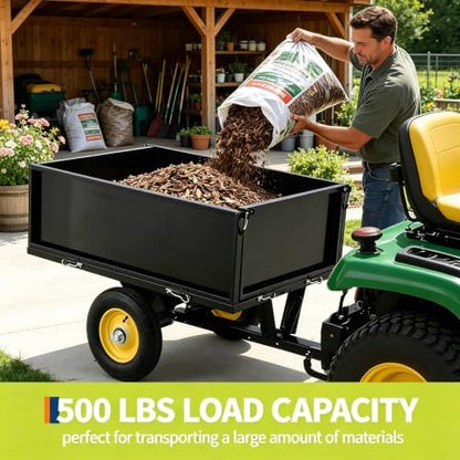 500 LBS Heavy-Duty Steel Dump Cart,Tow-Behind ATV & Lawn Tractor Utility Trailer with Removable Tailgate, 17 Cu.Ft Capacity Garden Cart for Lawn, Garden, Landscaping & Hauling, Fits ATV, UTV - size: 500lbs