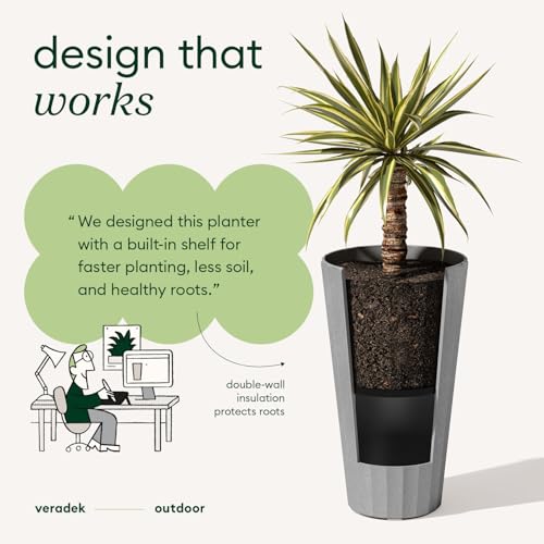 Veradek Column Series Tall Planter - Tapered Outdoor Planter with Shelf - color: Gray, style: Wide Groove - 2 Pack