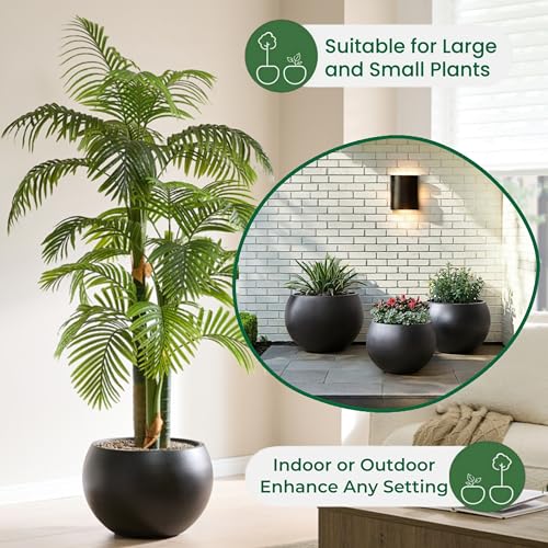FloraFairy 19.3" Dia-13 H Fiberstone Sphere Planter, Black Round Flower Pot - color: Black, size: Large