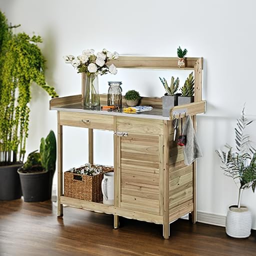Topeakmart Outdoor Potting Bench with Storage Potting Table,Light Green - color: Light Green