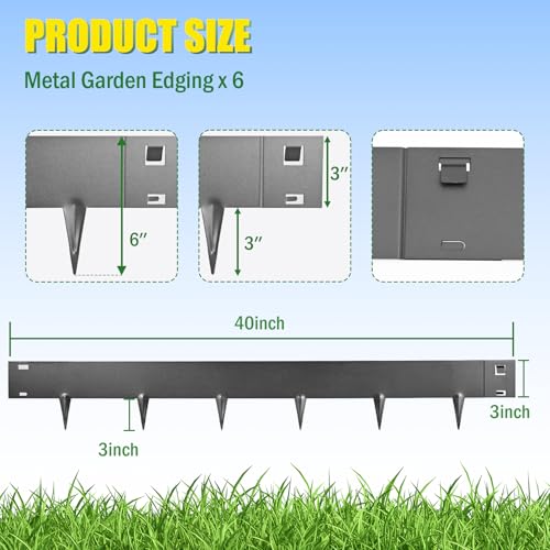 20ft. Metal Lawn Edging 6 Pack 6 inch, Black, Decorate Garden and Fence - color: Powder-Coated Black, size: 6 Pack (40 x 6IN)