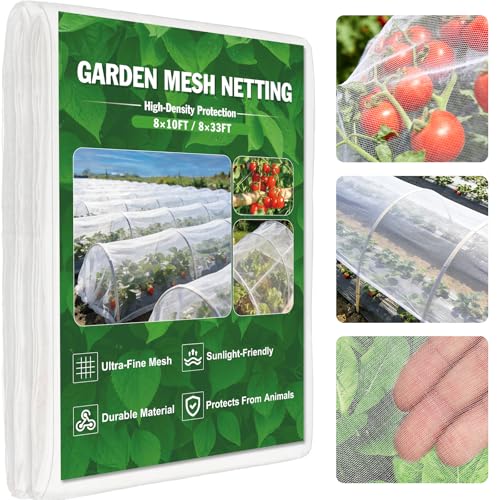 FEED GARDEN Garden Netting 8x33FT Ultra-Fine Mesh PE Cover for Vegetables Fruits Garden Row Cover Raised Bed Durable Protection from Birds Animals - color: White, size: 8 x 33 Feet