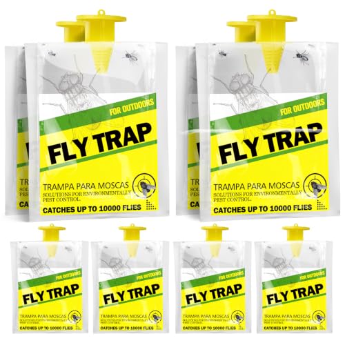 8 Pack Outdoor Hanging Fly Traps, Disposable Flies Killer Trap Bag Catcher