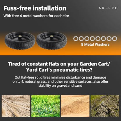 AR-PRO (2-Pack) 13" Flat Free Tire and Wheel - with 5/8" Axle Bore Hole, 2.17" Offset Hub - 13 lnch Solid Wheels Compatible with Garden wagon Cart,Hand Trucks,Utility Cart and Lawnmower Yard Trailers - size: 13" Solid Tire (2-Wheel)