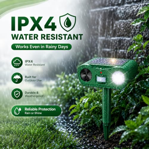 18-60 kHz Ultrasonic Solar Animal Repeller, 2-Pack Deer Repellent Devices