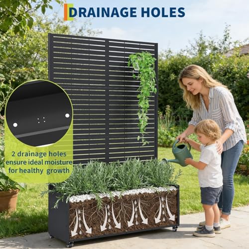Garvee Metal Raised Garden Bed with Trellis and Wheels, 71"x47"x16" - color: Lourvered, size: with wheels