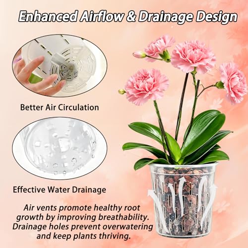 Orchid Pot with Saucers-Drainage Holes, 4 Pack 4 Inch Clear Plastic Breathable Slotted Pots for Repotting-Root Control Planter-Plastic Plant Pot for Butterfly Orchid, Hydroponics, Indoor & Outdoor - size: 4” with Saucers 4Pcs