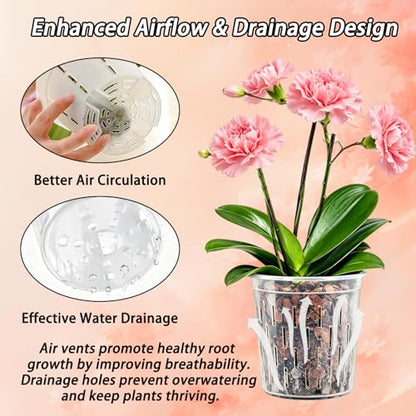 Orchid Pot with Drainage Holes, 4 Pack 5 Inch Clear Plastic Breathable Slotted Pots for Repotting-Root Control Planter-Sturdy Plastic Plant Pot for Butterfly Orchid, Hydroponics, Indoor & Outdoor - size: 5 Inch 4Pcs