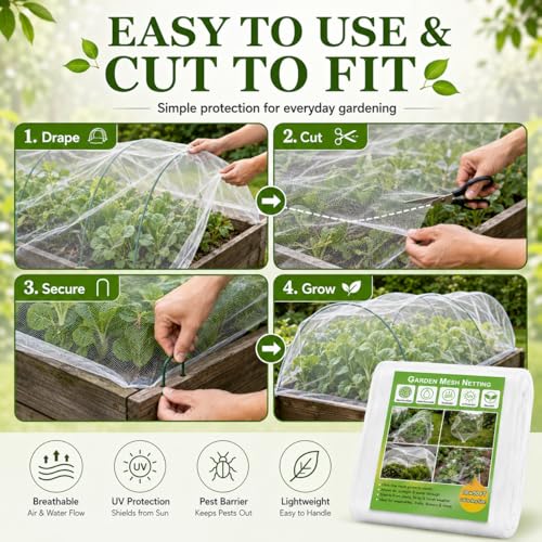 10 ft x 50 ft Garden Mesh Netting,Ultra Fine Plant netting for garden protection, garden netting for raised beds Vegetables,Bird Insect Nettings for Gardening, Blueberry Bush Strawberry Nettings Cover - size: 10 ft x 50 ft